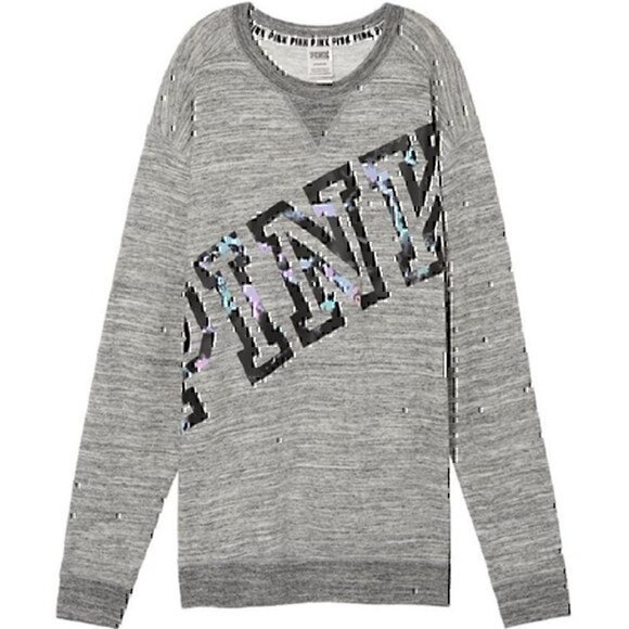 PINK VS VICTORIA'S SECRET Campus Crew Sweatshirt Gray Marled Paint Splatter XS - Picture 3 of 10